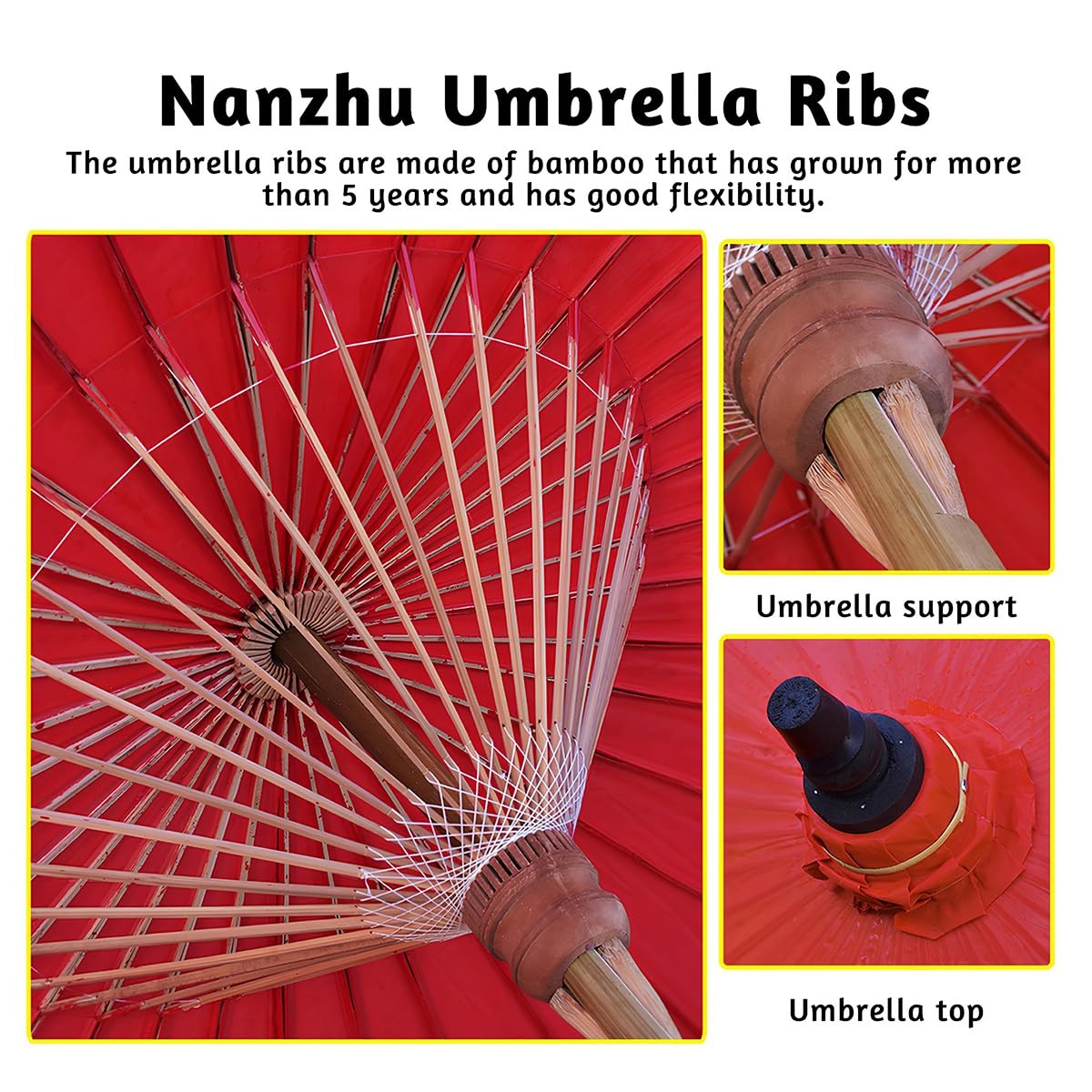 Chinesischer Sonnenschirm aus Ölpapier & Bambus – Ø200 cm, Handgefertigt, Faltbar & Leicht, UV-Schutz 50+ & Wasserfest – Für Terrasse, Gartenfest, Strand Sockel Nicht Inklusive(Orange)