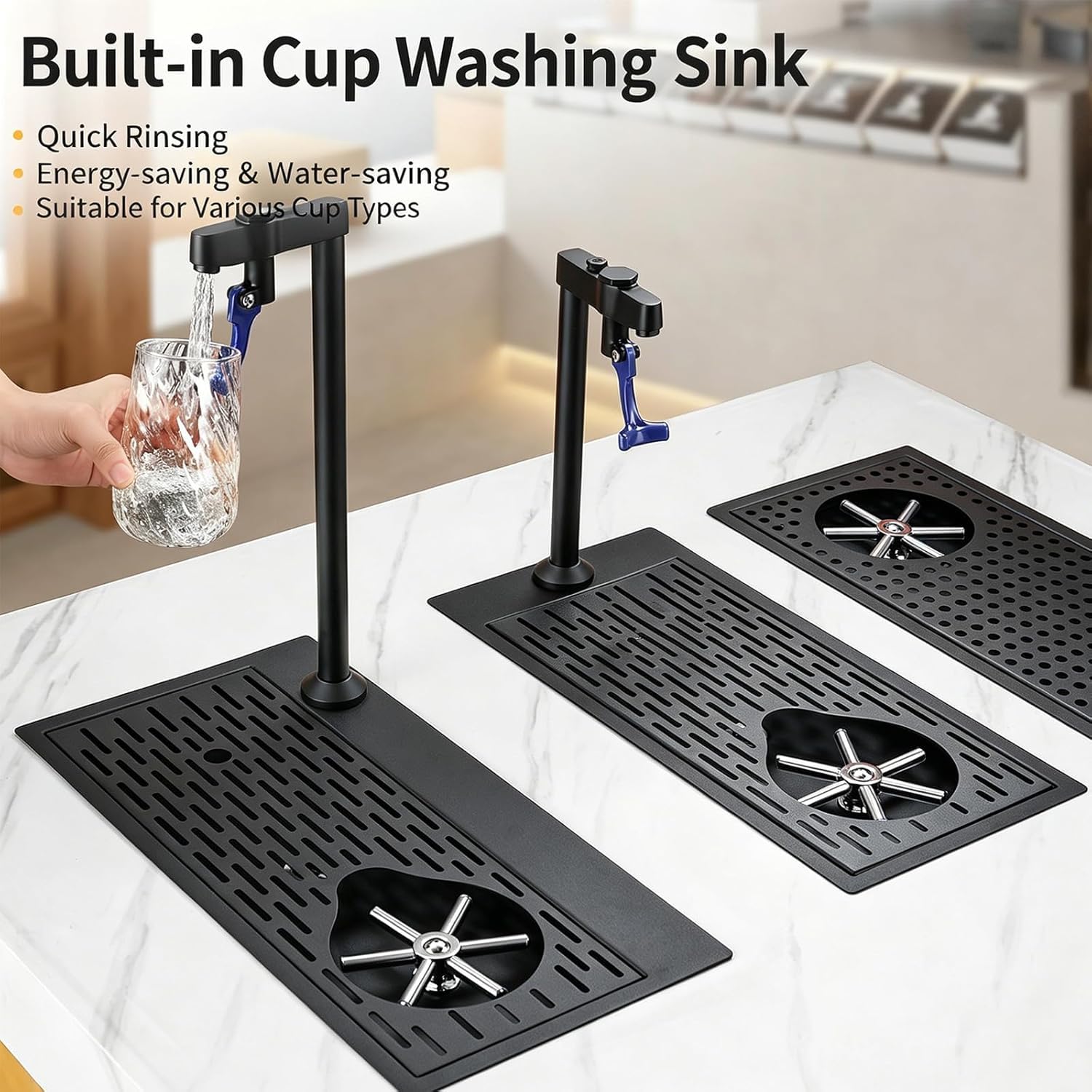 Lave-tasses Sous Comptoir En Acier Inoxydable, Dimensions De L'évier : 39 X 20 Cm, Avec Robinet, Bonde Et Bac D'égouttage, Rince-verres Professionnel, Idéal Pour Cafés, Cuisines Et Restaurants