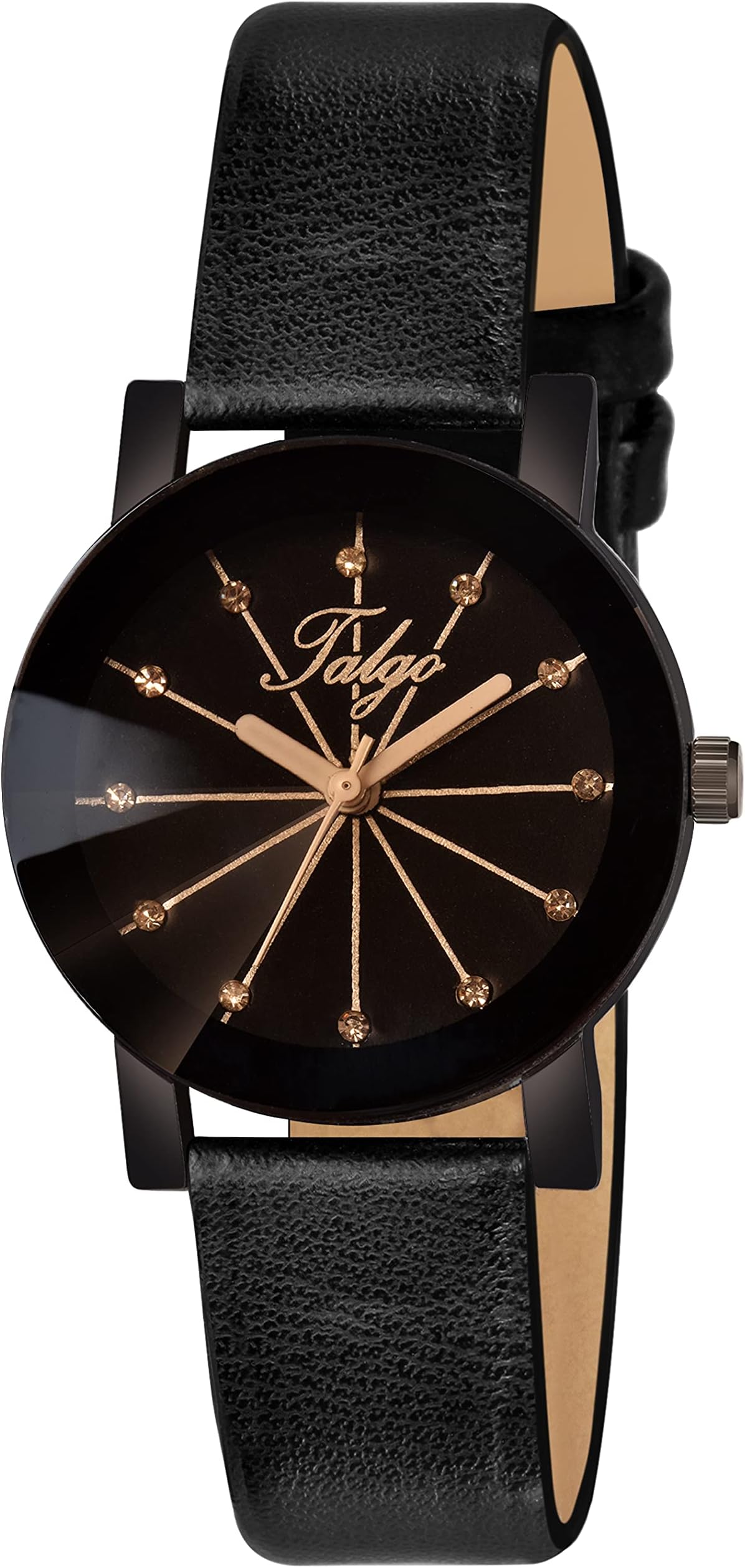 Talgo Analogue Stunning Round Black Dial Latest Generation Black Leather Strap Stylish Wrist Watch for Women and Girls, Pack of 1 - 5049