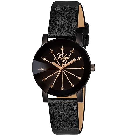 Talgo Analogue Black Dial Black Leather Strape Quartz Movement Women's Watch - 5049