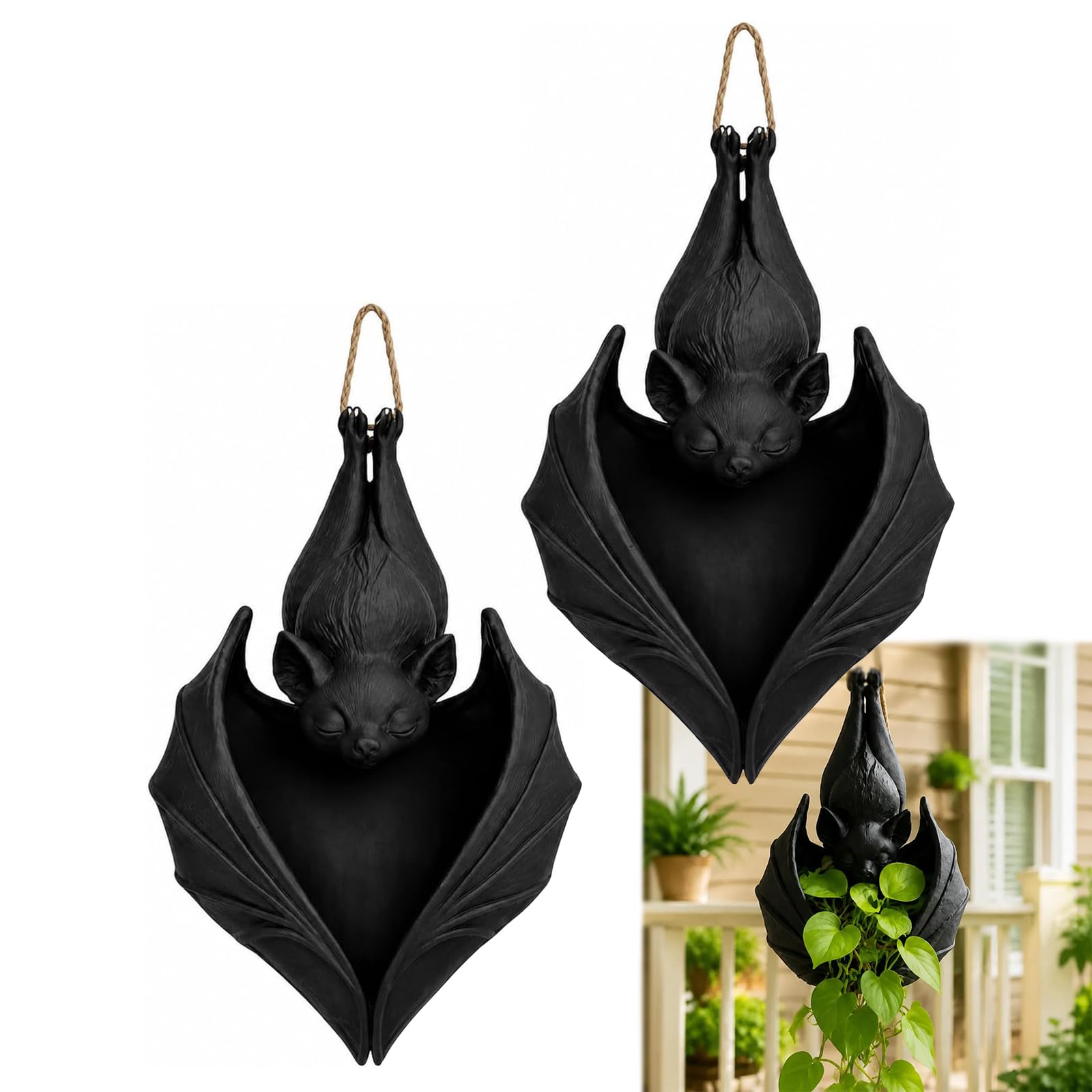 Hanging Bat Plant Pot, 3D Printed Upside Down Bat Hanging Planter (2pcs)