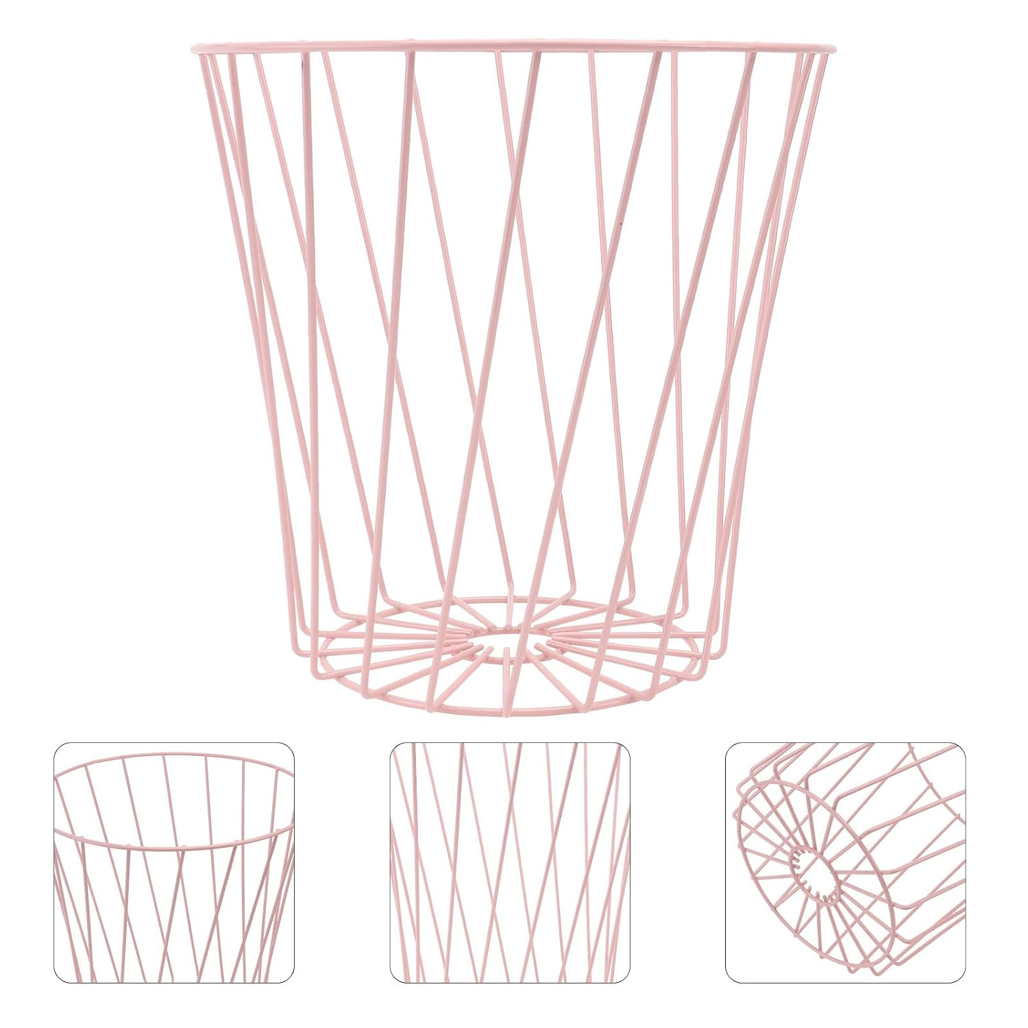 Cabilock Metal Waste Garbage Bin Uncovered High Capacity Metal Bucket Hollow Out Design for Office Paper Storage and Trash Organization, Suitable for Home and Workspace Use, Pink