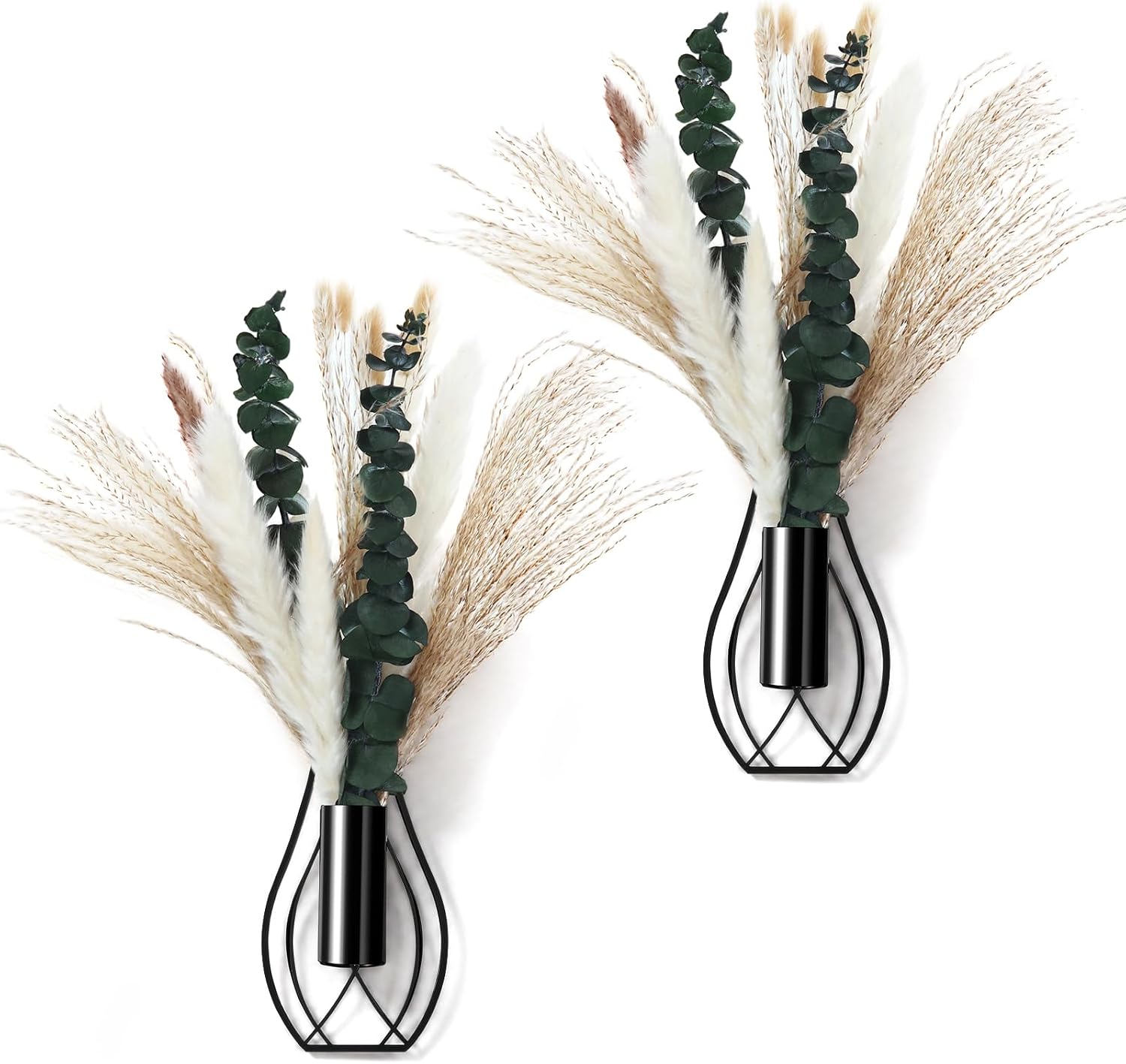 Otoolling Boho Wall Decor Set of 2, Black, Pampas,Eucalyptus