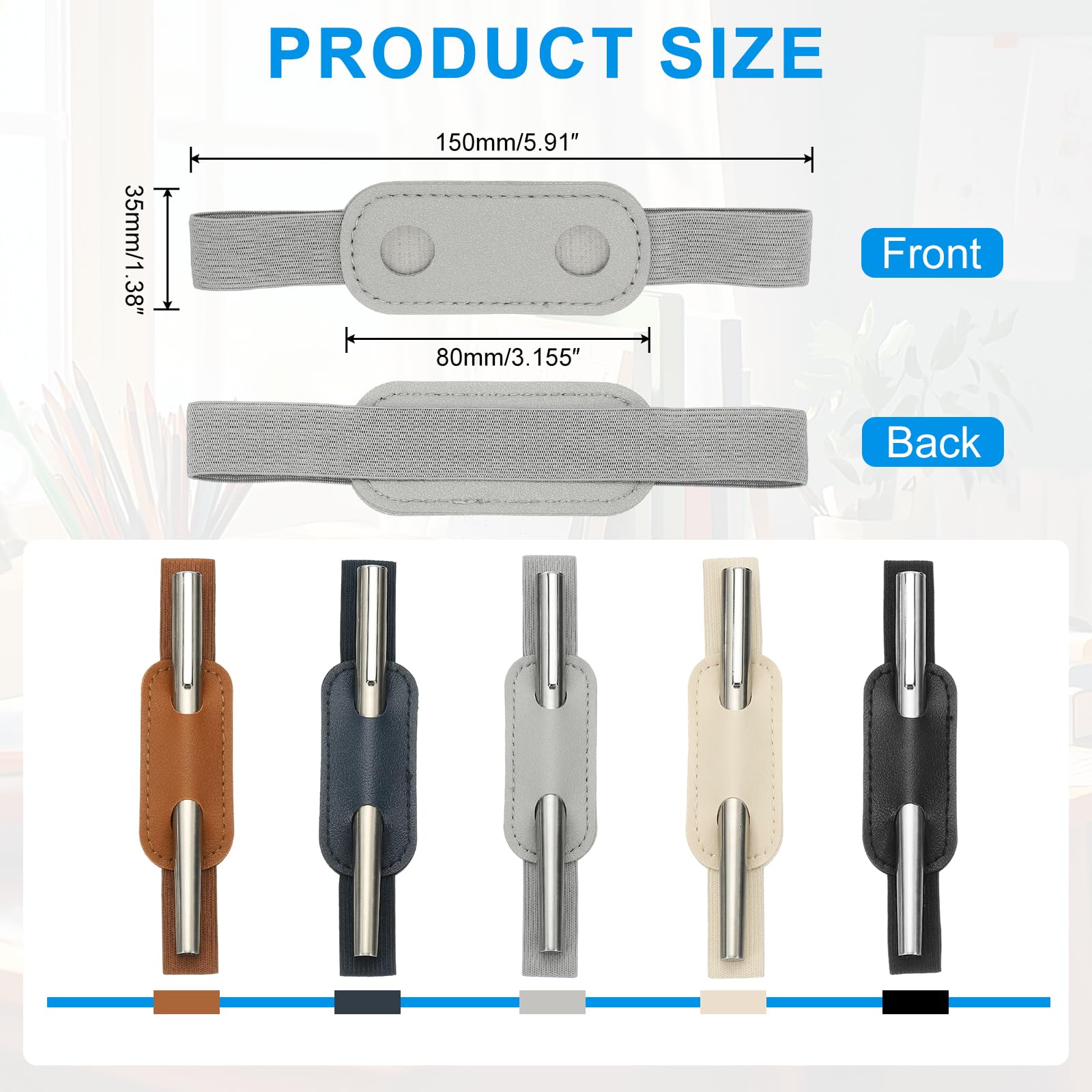 PATIKIL 4 Pcs Adjustable Pen Loop Holder for Notebook PU Leather Pen Holder Pencil Sleeve Elastic Strap Band Designed for Journals Clipboards Notebooks Calendars Gray - Image 2