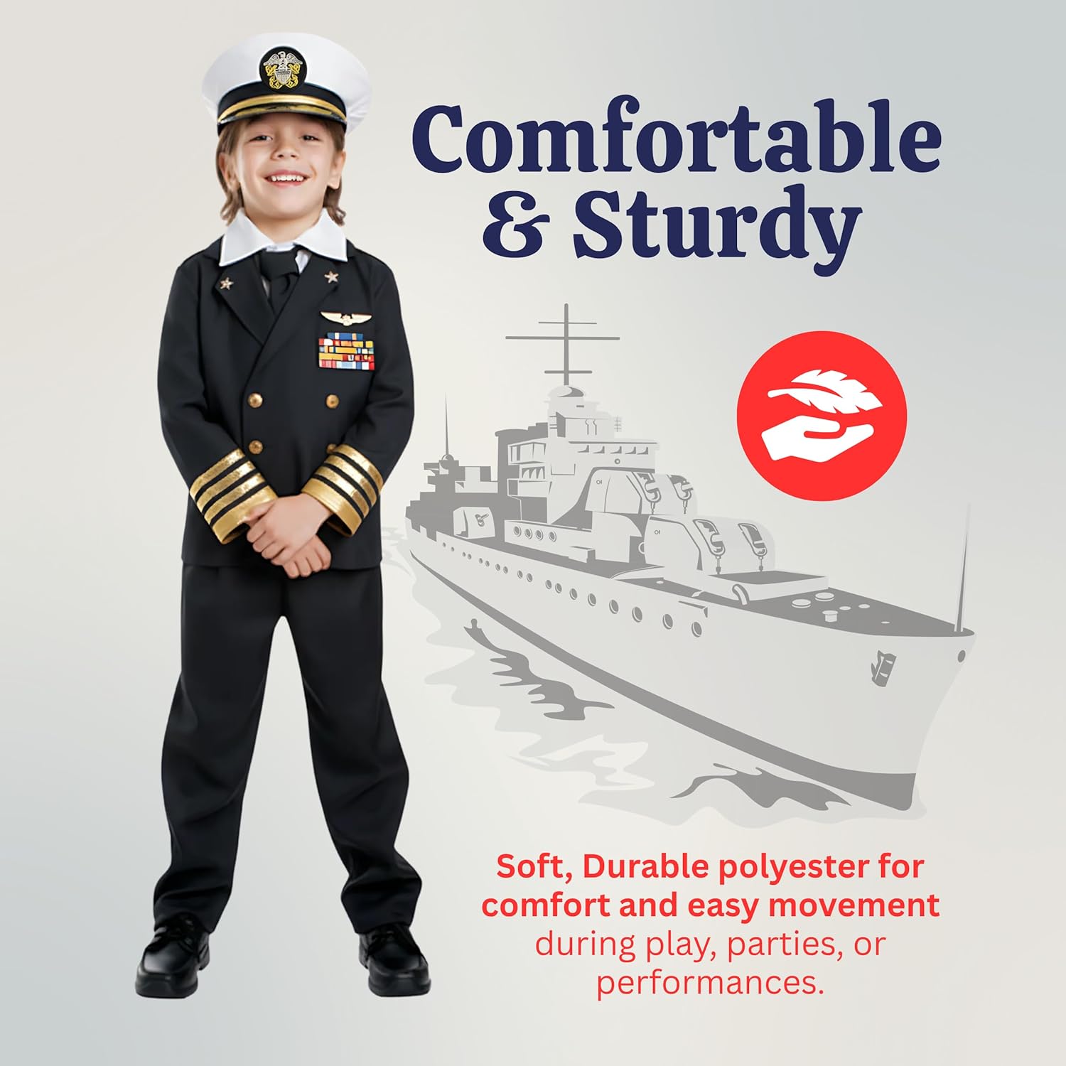 Dress Up America Navy Admiral Costume for Kids - Ship Captain Uniform in Black for Boys - Image 4