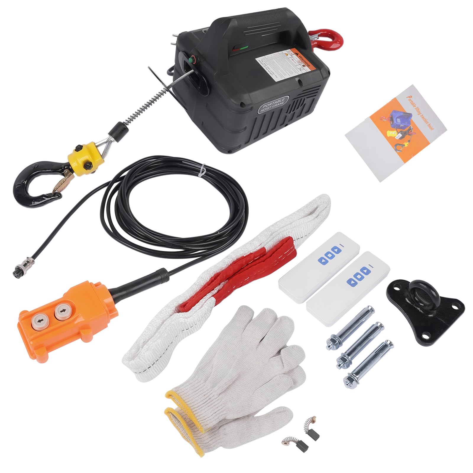 3 in 1 Elektrische Seilwinde 498.95 kg, 1500W Tragbarer Elektrischer Seilzug mit Kabelloser Fernbedienung und Überlastungsschutz, 7 m Hubhöhe, ≥4 m/min Hubgeschwindigkeit