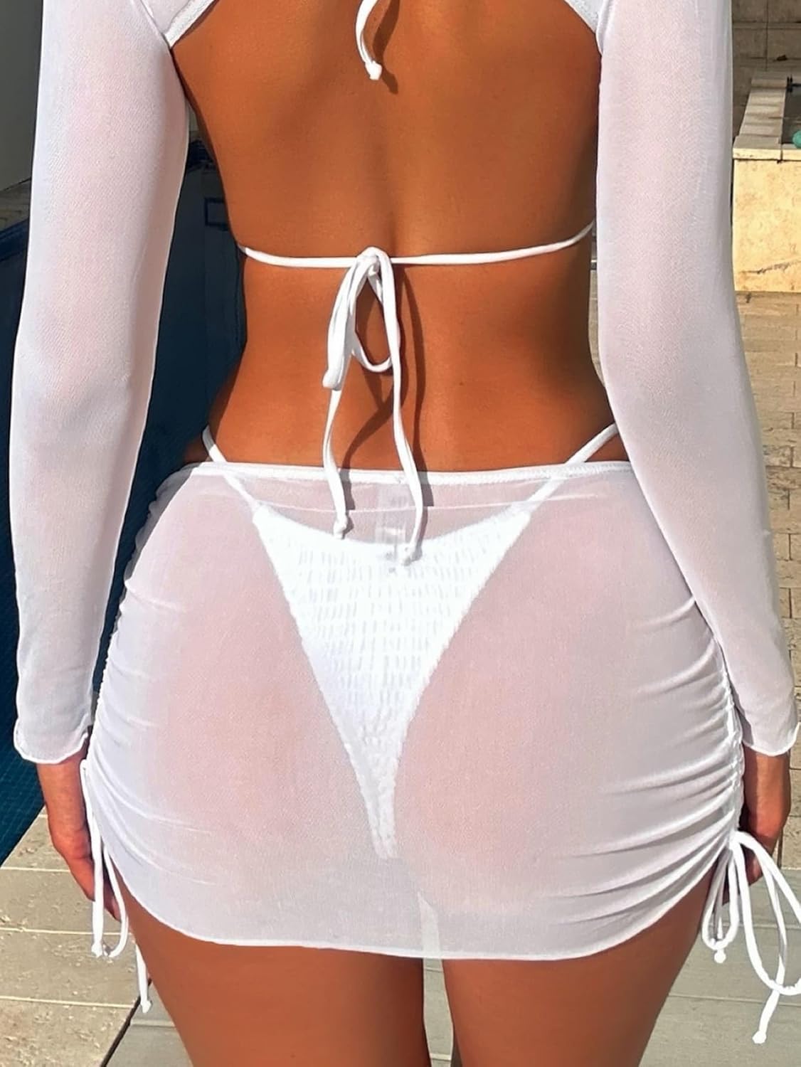 Womens Summer Beach Drawstring Side Cover Up Skirt cover ups for swimwear
