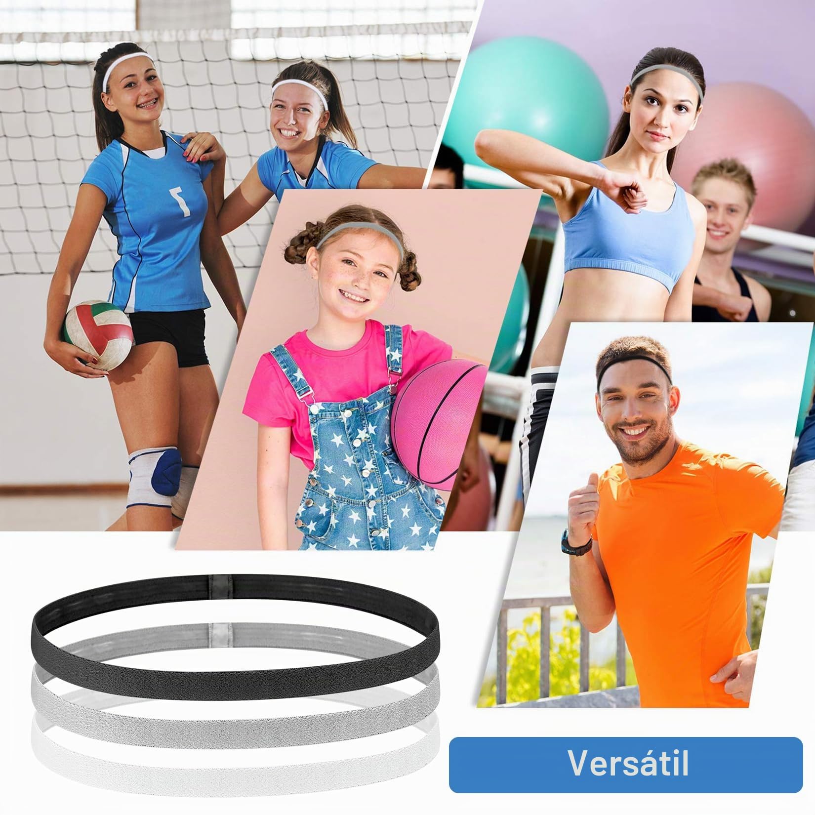 9 Pcs Cinta Pelo Deporte, Diadema Hombre Pelo, Cinta Deportiva Pelo, Deporte Diadema Deportiva Elásticas Antideslizantes, Cinta para el Pelo Hombre para Yoga Fútbol Jogging(Negro, Blanco, Gris)
