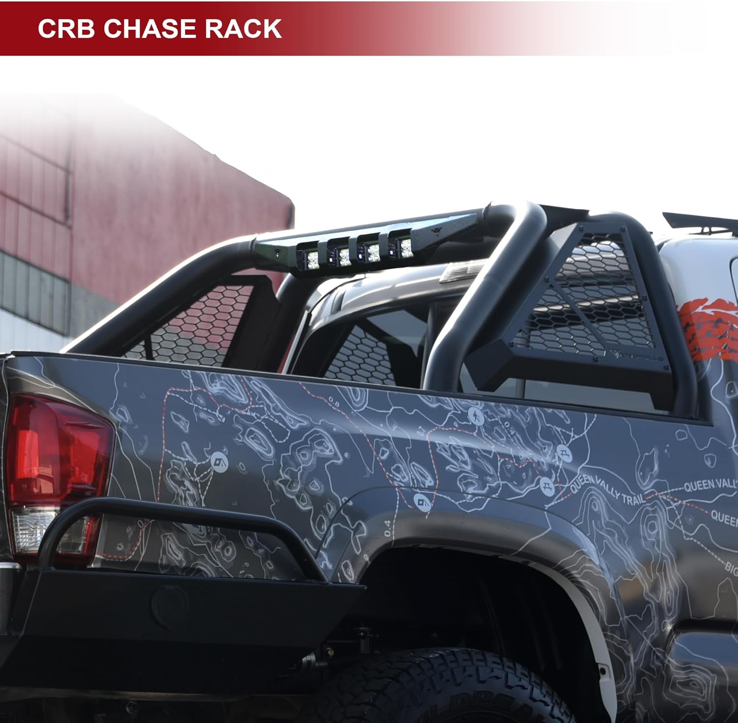 ARMORDILLO CRB Roll Bar Chase Rack for 1/2 Ton Full Size Trucks|w/4x Quad LED Light Pods|04-24 F150 F-150|07-18 Silverado Sierra 1500|07-24 Tundra|04-24 Titan|19-24 Ram 1500|8722503 - Textured Black