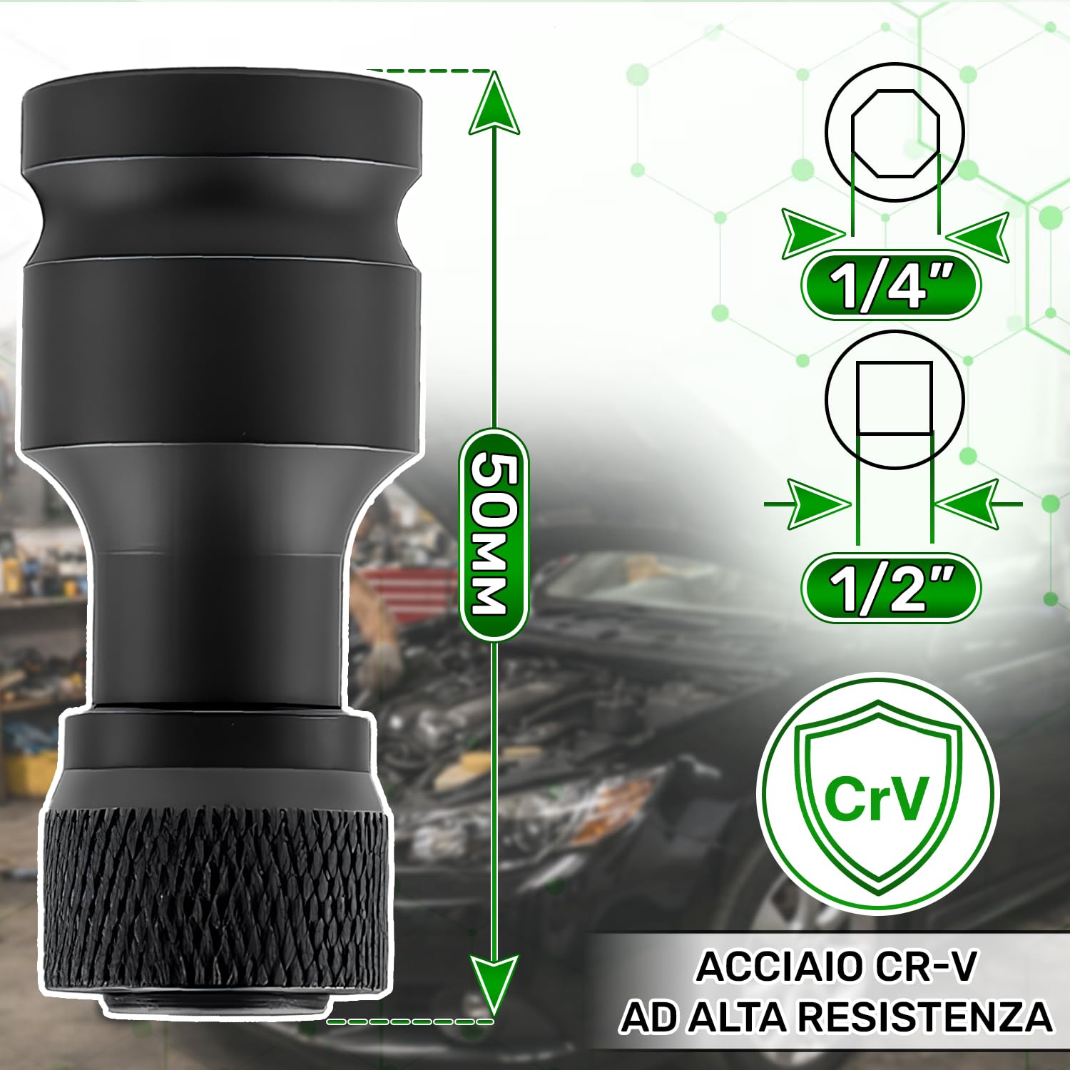 ONIX TECH Adattatore Avvitatore a Impulsi 1/2 per Avvitatore a Impulsi - con Ingresso da 1/2“ Quadrato e Uscita da 1/4” Esagonale - Alta Gamma di CR-V - Garanzia di 5 Anni