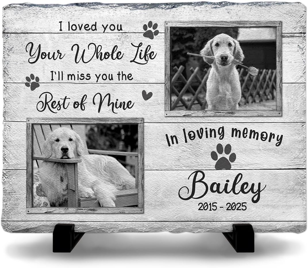 Personalized Rectangle Shaped Memorial Headstones for Dog Cat Passing Away - in Loving Memory Gifts for Condolences - Plaque Color to Show Vibrancy of Your Furry Friends for Pet Lovers