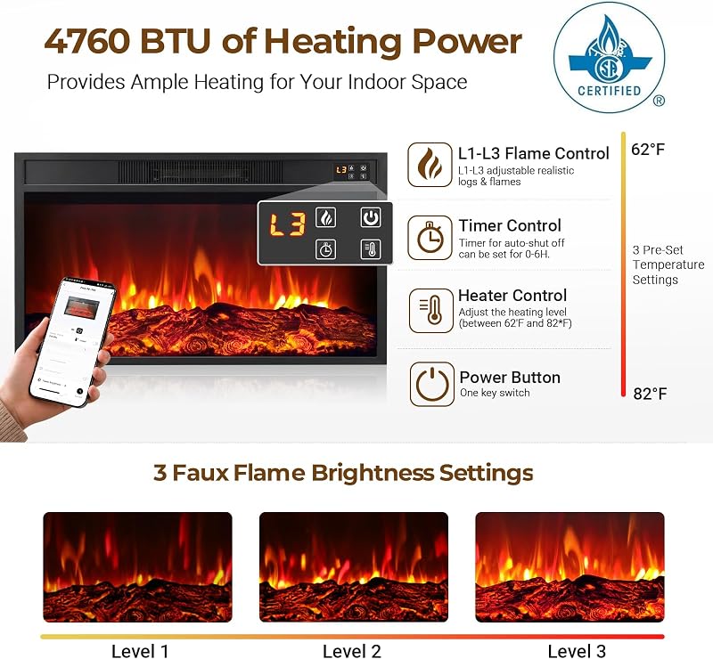135" Modular Fireplace TV Stand, Scrollwork Iron Grill Doors, LED/Outlet image 5