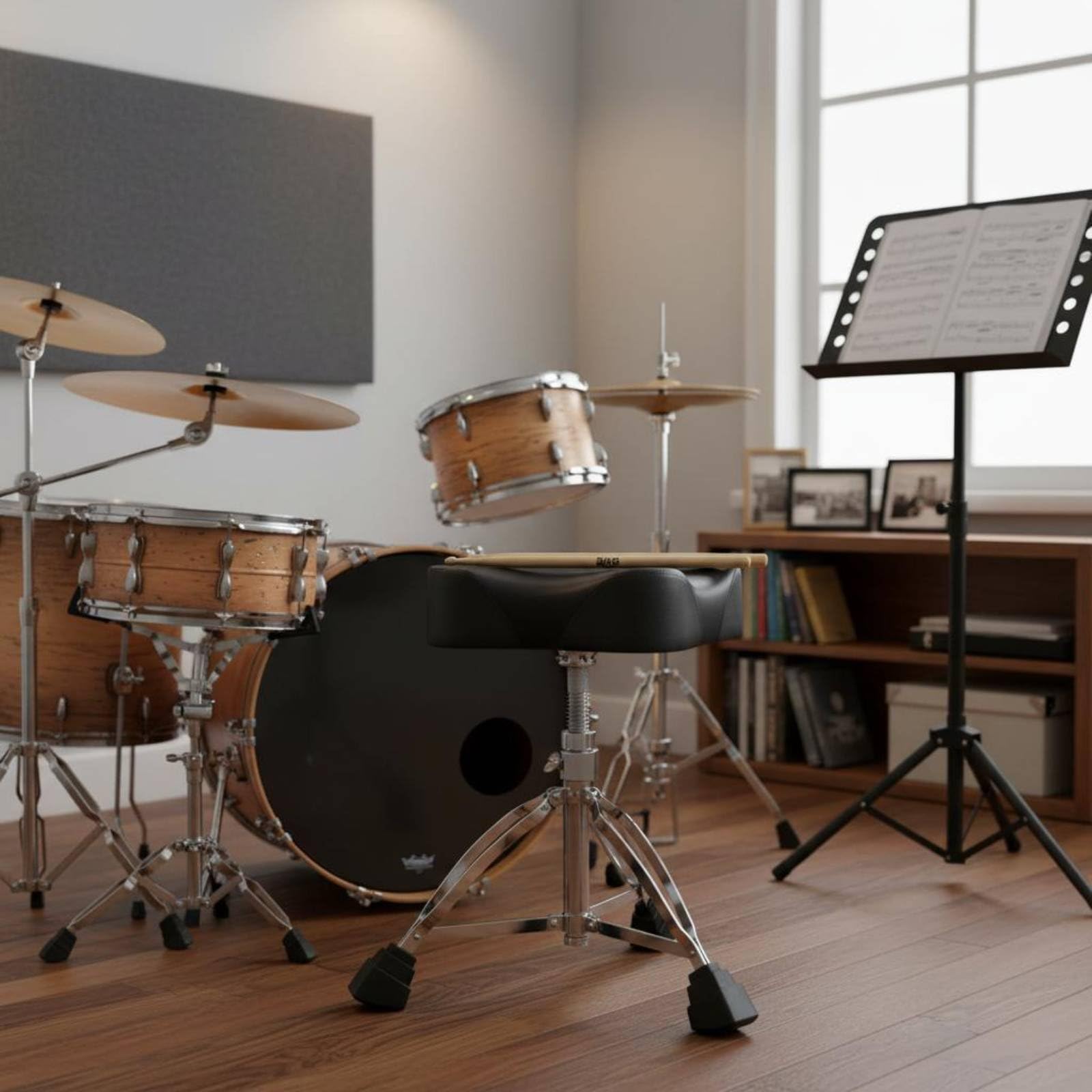 Sgabello da Batterista Rinforzato Trono Batteria Imbottitura Spessa Sgabello Regolabile per Sala Prove, Nero