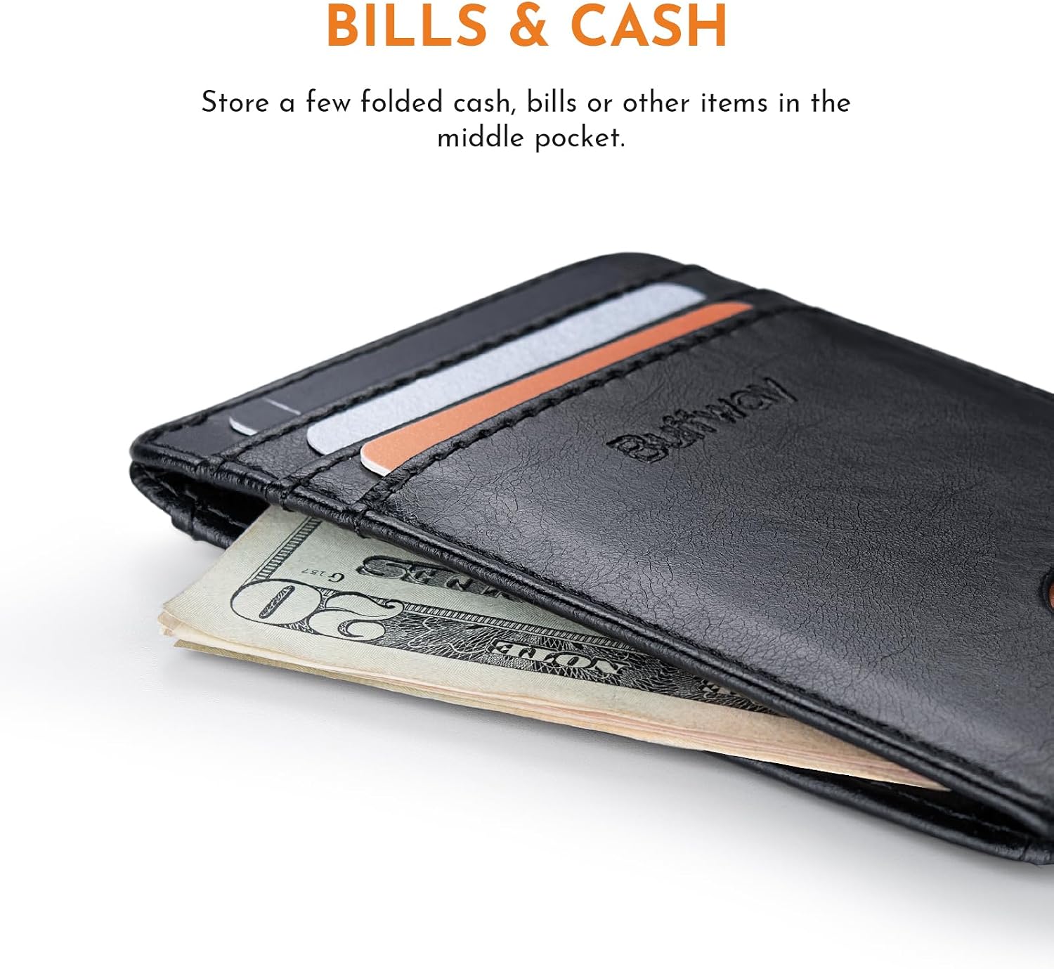 Buffway Mens Slim Wallet, Minimalist Thin Front Pocket Leather Credit Card Holder with RFID Blocking for Work Travel | Minimalist