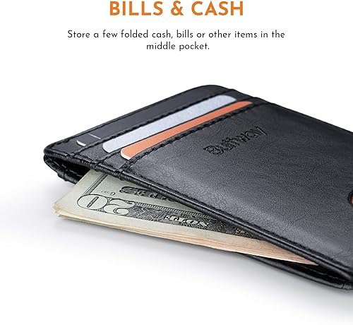 Miniatura 5 de Buffway Billetera delgada para hombre minimalista bolsillo frontal de cuero con bloqueo RFID para trabajo y viajes Seattle Negro talla única atlanta