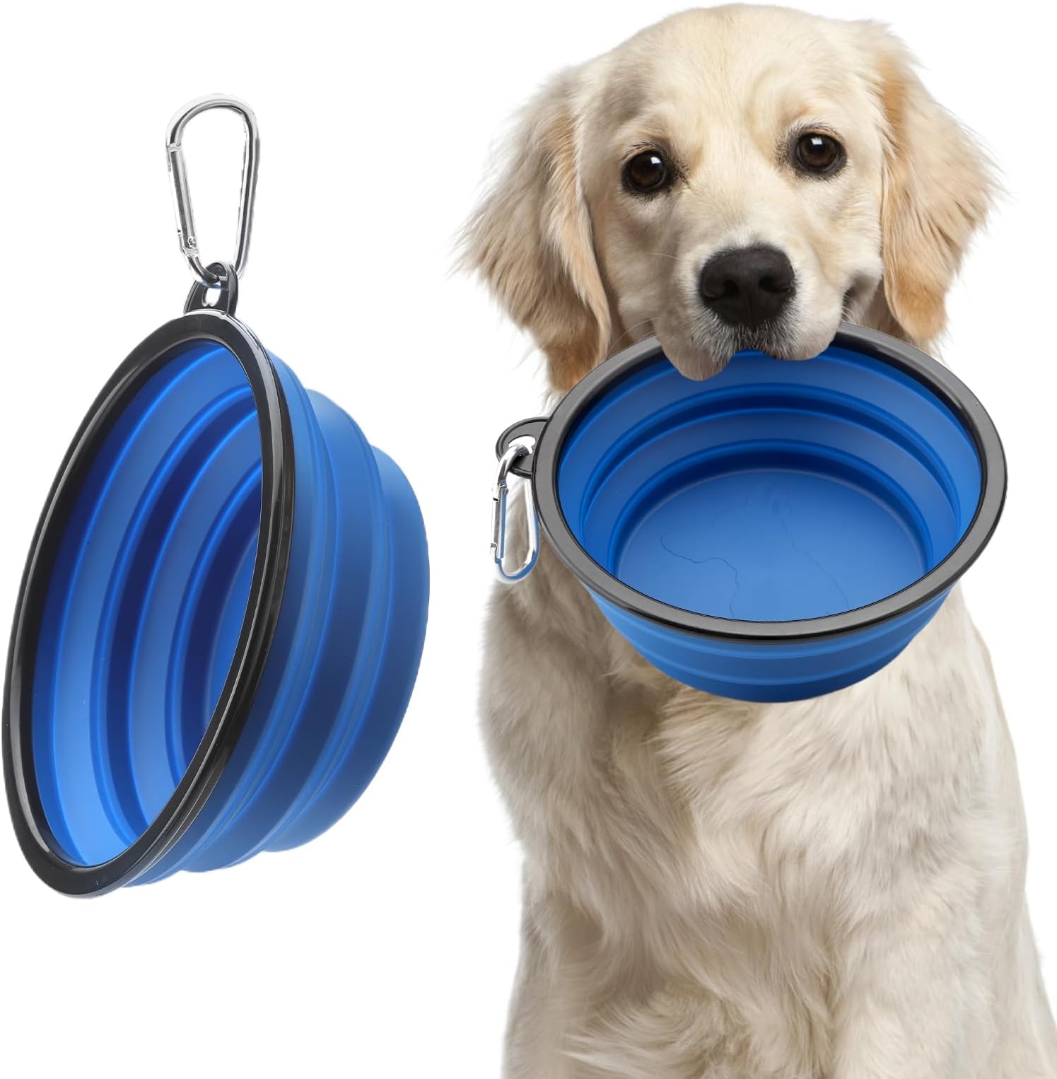 2 Pack Large Collapsible Dog Bowl, 1000ml/35oz Silicone Dog Travel Bowls, Portable Collapsible Dog Water Food Bowl with Hook Carabiner, Foldable, Pet Cat Feeding Cup Dish for Traveling Walking Hiking