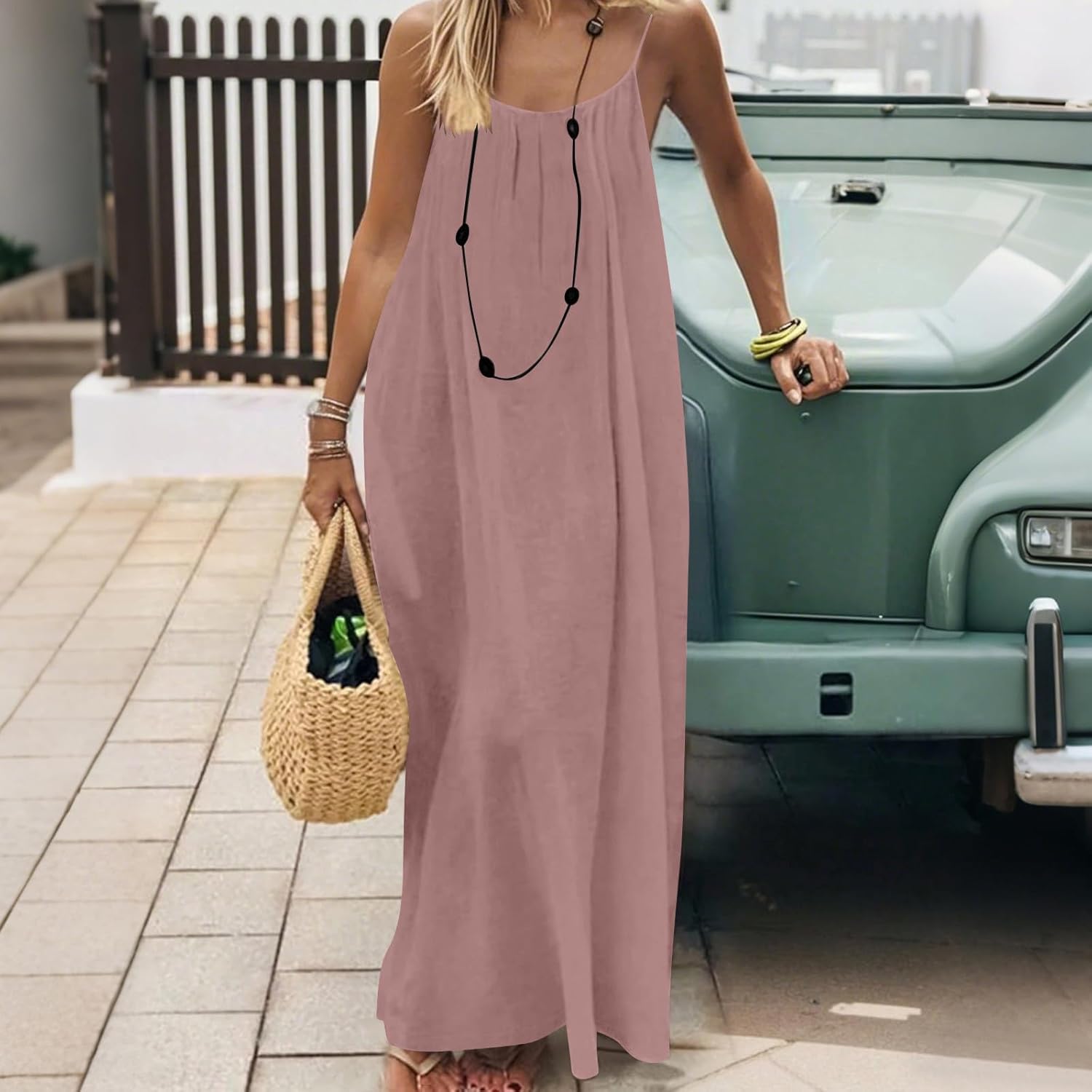 Backless Cami Dresses for Women Sleeveless Open Back Flowy Summer Maxi House Dress Beach Long Casual Sundresses 2026