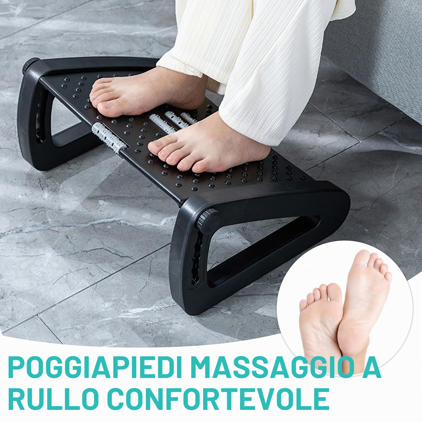 Mkitnvy Poggiapiedi per scrivania Ergonomico con 6 Regolabili e funzione di massaggio, Poggia piedi per casa, ufficio e viaggi