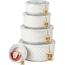 Lareina Ceramic Serving Bowls with Lids, 5-Piece Food Storage Set, White