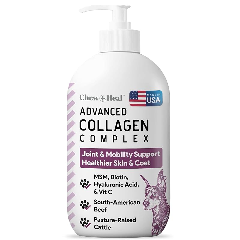 Suplemento líquido de colágeno para cães e gatos com MSM, biotina, vitamina C e ácido hialurônico Chew + Heal Labs, 120 mL