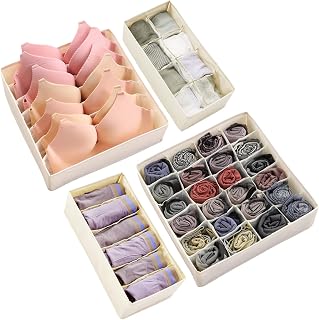 下着 収納ケース 仕切りボックス 下着収納ボックス 収納 下着入れ 靴下/ネクタイ/ブラジャー 衣類収納 4点セット 引き出し 大容量 折り畳み 通気性 水洗い可能 (白)