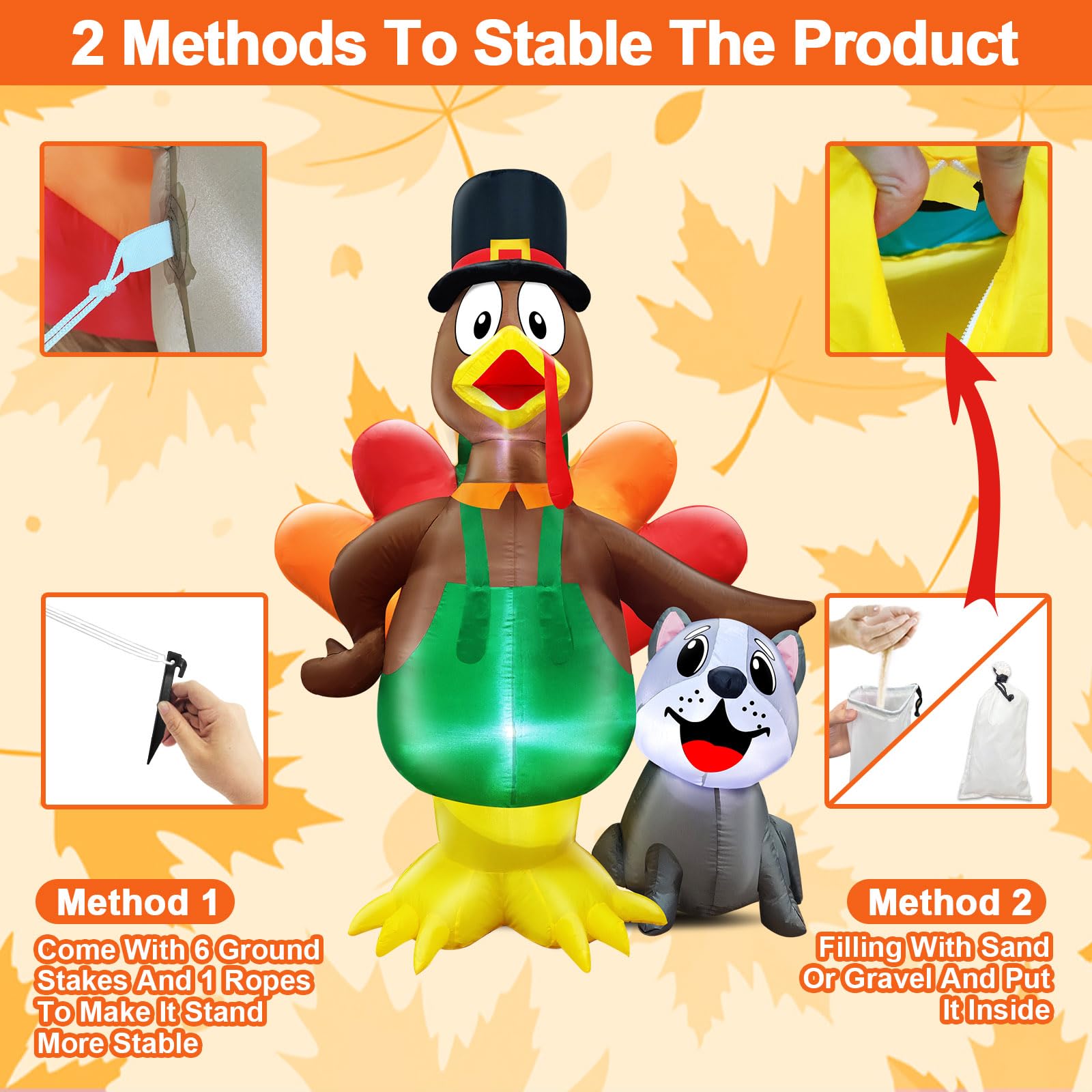 Snapklik.com : 5 Ft Tall Thanksgiving Inflatable Turkey & Dog ...