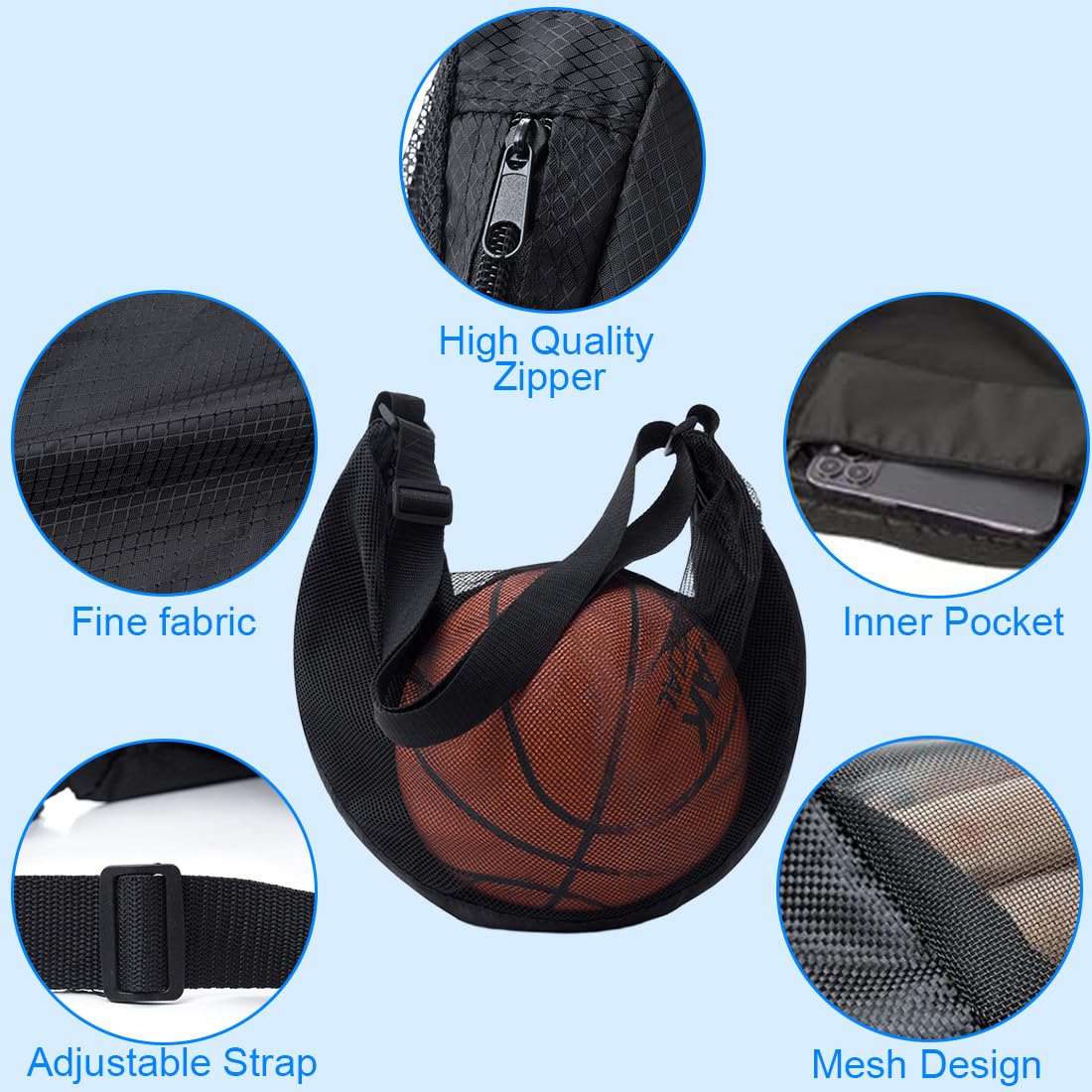 Sac à Dos de Basketball, Poche Filet, Accessoires de Basketball, sac à dos, sac de basket-ball, poche filet avec mousqueton, poche filet pour football