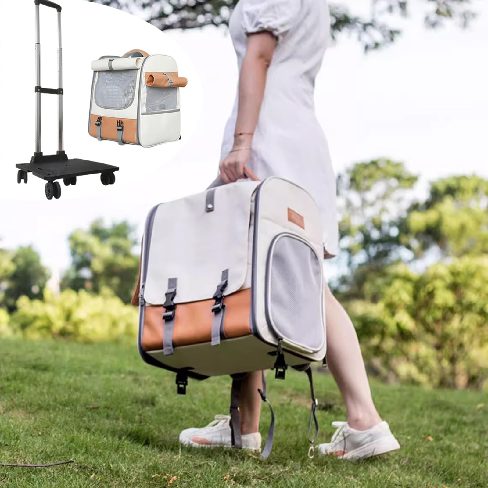 Transportín para Mascotas con Ruedas, Transportador para Mascotas con Asa Telescópica, Ventana de Malla, Diseño Súper Ventilado, Ideal para Viajar Caminar Acampar