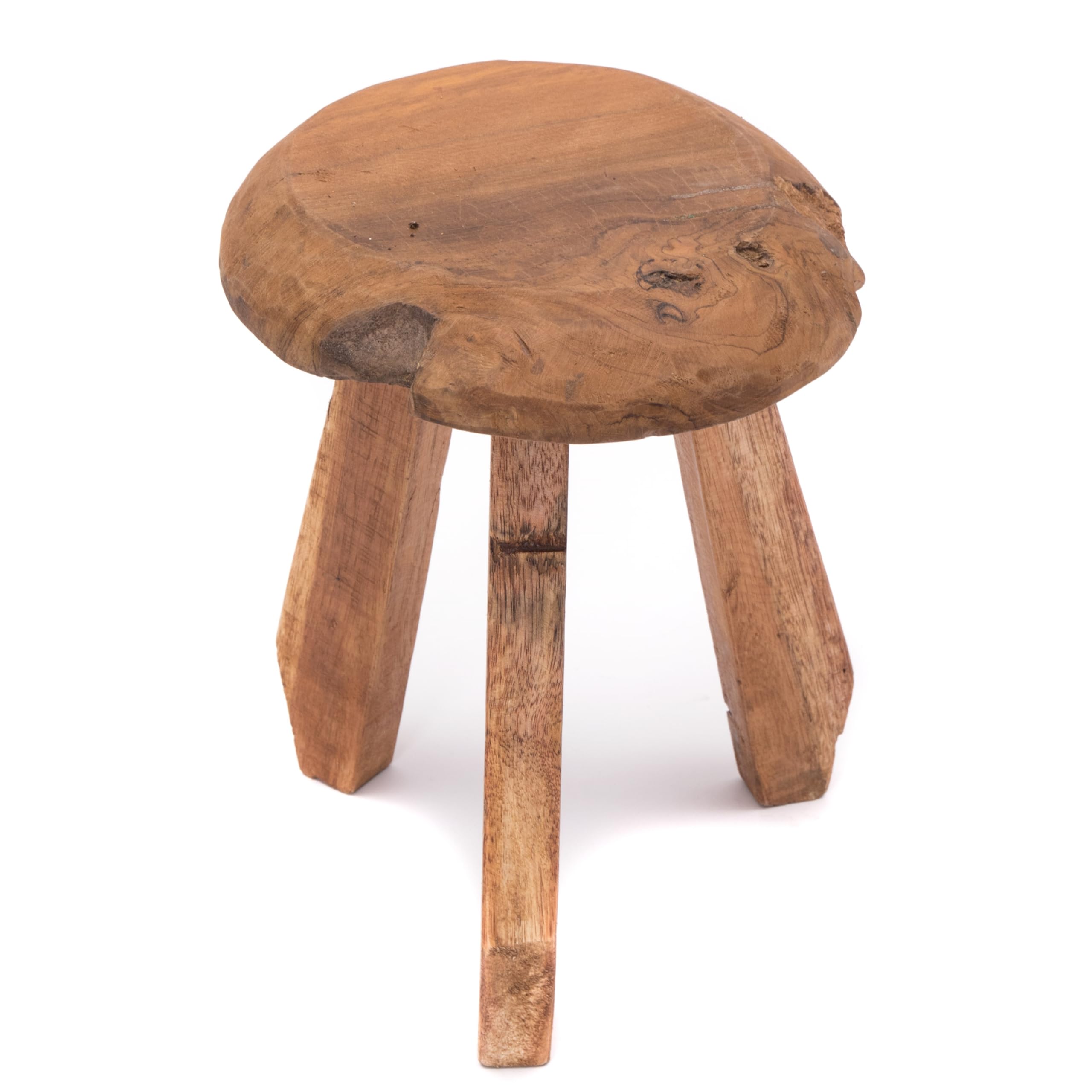 Rustico Sgabello Heidi | Legno di Mogano, 39 cm | Sgabello da mungitura in Legno, Sgabello per Fiori, Sgabello in Legno Naturale, Sgabello Laterale Rotondo