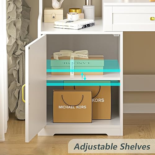 Miniatura 6 de Escritorio de 60" para computadora con cajones y estanterías, escritorio para oficina en casa con gabinete de almacenamiento y amplio escritorio,