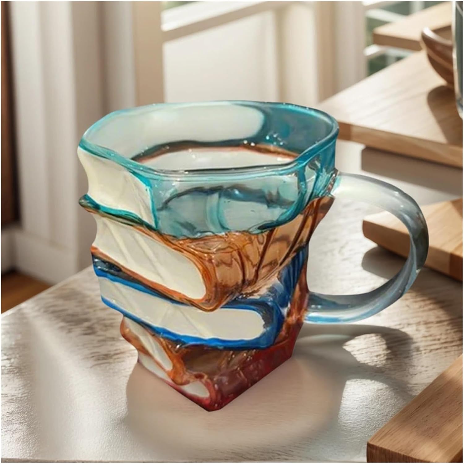 Novelty 3D Painted Books Coffee Mug Stack Cup Creative Drinking Collection Gifts Literature Lovers(Blue)