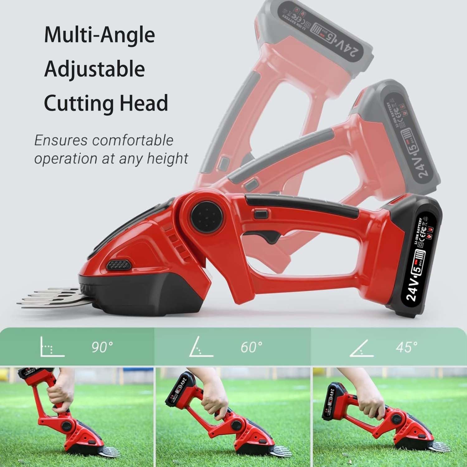 Cordless Hedge Trimmer,Multifunctional Electric Grass Trimmer,0-90° Adjustable Head, Lightweight Handheld Shrub Cutter
