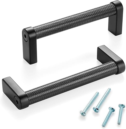 Miniatura 73 de Paquete de 5 tiradores de gabinete de 3–3/4 pulgadas estriado en negro y oro, manijas de gabinete mate en negro y oro cepillado AP1311, herrajes