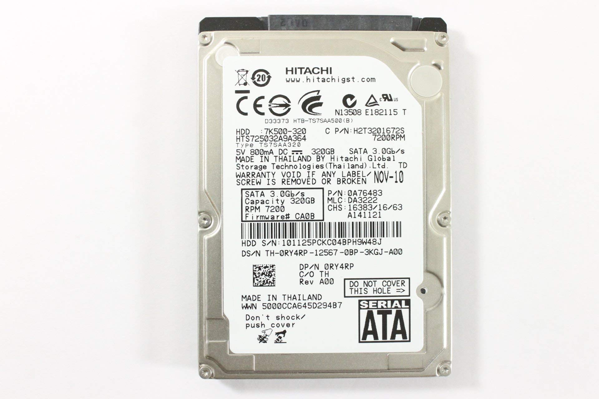 Dell RY4RP HTS725032A9A364 2 5 SATA 320GB 7200 3 GB s Hitachi Laptop Hard Drive Precision M6700 Certified