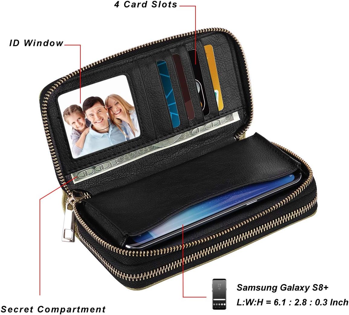 HAWEE Long Clutch Wallet for Women Dual Zipper Cellphone Holder Ladies Wristlet Purse with Multiple Card Slots for Coin Cash Bill - Image 5