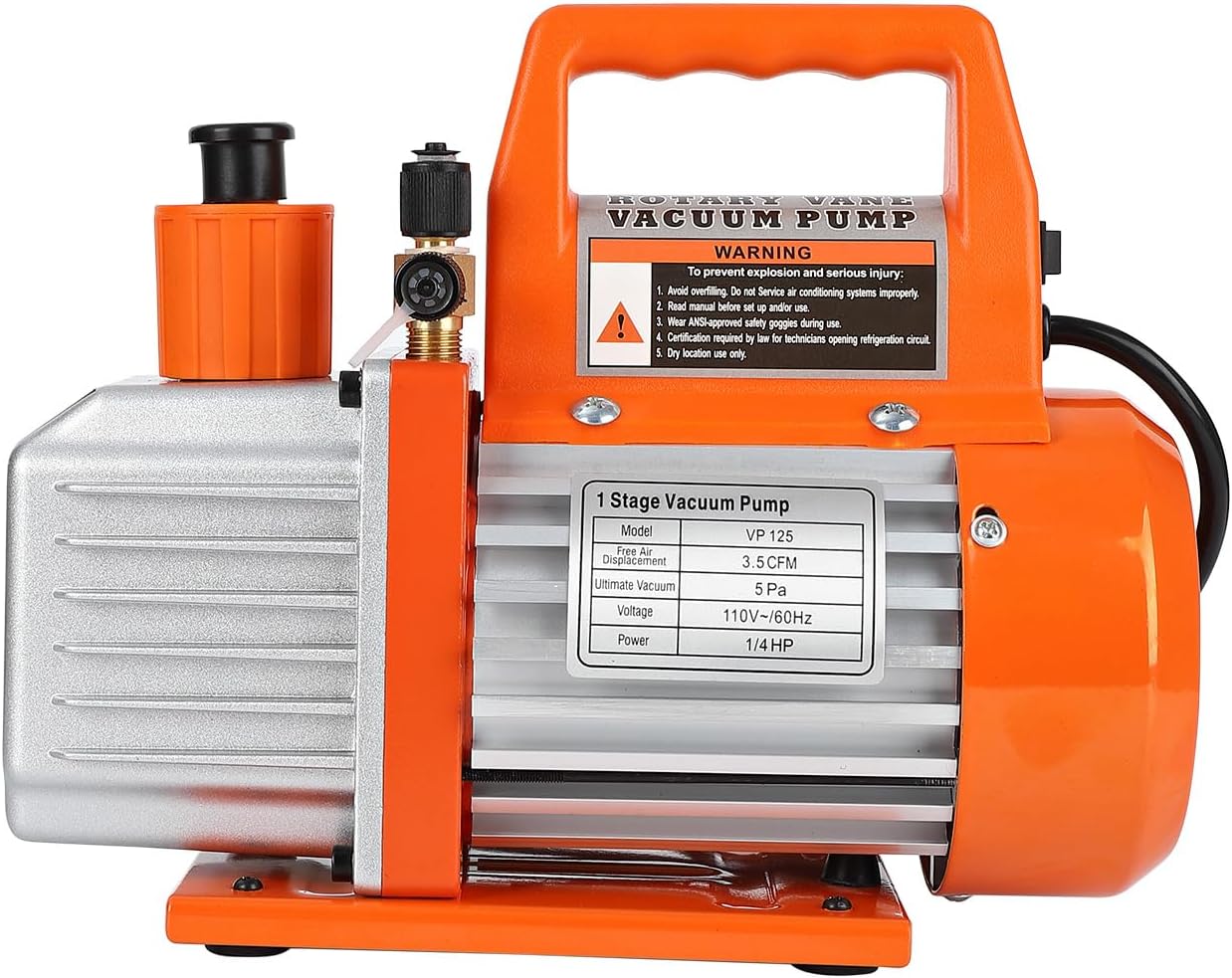 110V 3.5CFM 1/4HP Single-Stage Rotary Vane Vacuum Pump, Vacuum Pump HVAC, AC Vacuum Pump, Refrigerant Vacuum Pump, Sturdy Construction, for Refrigerant R134a R410a R12 R22