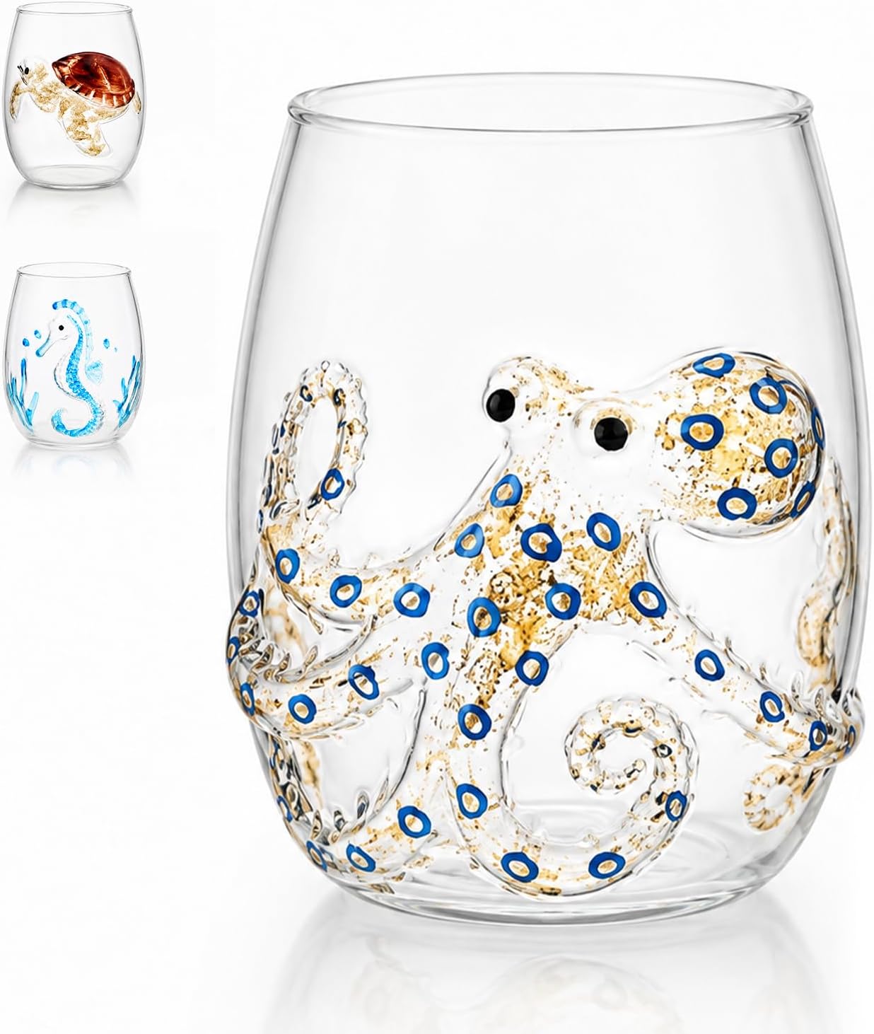Artisanal Blue Ringed Octopus Glassware,3D Ocean Animal Artisan (octopus)
