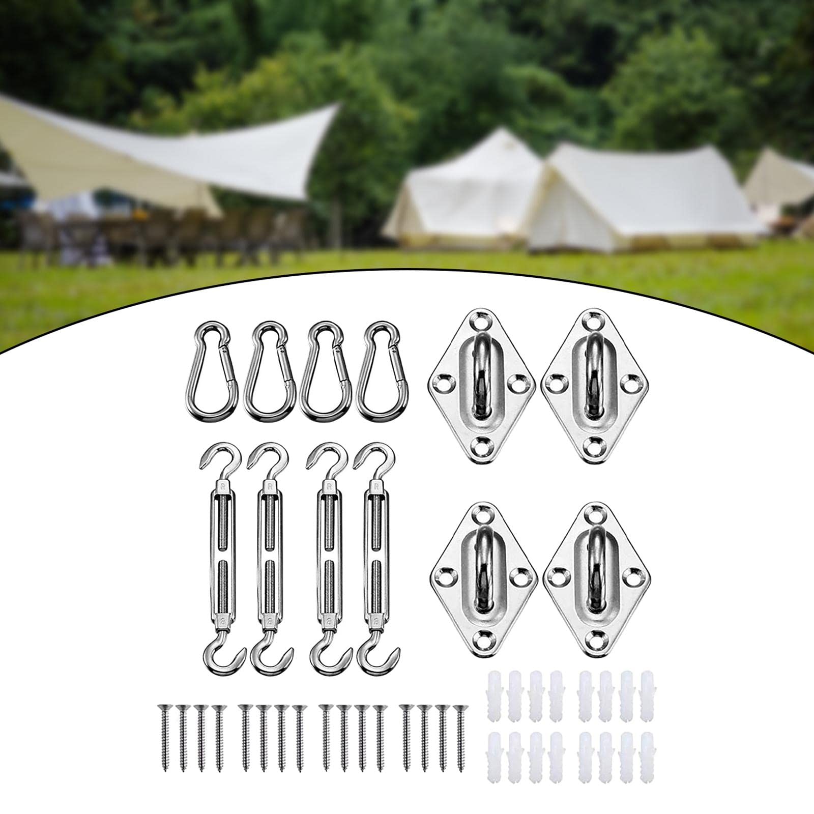 QUNINE Sonnensegel-Hardware-Set, 44-teiliges Markisen-Befestigungsset für die Installation von dreieckigen, rechteckigen Sonnensegeln, Edelstahl-Baldachin-Sonnensegel-Befestigung, M5 (M5)