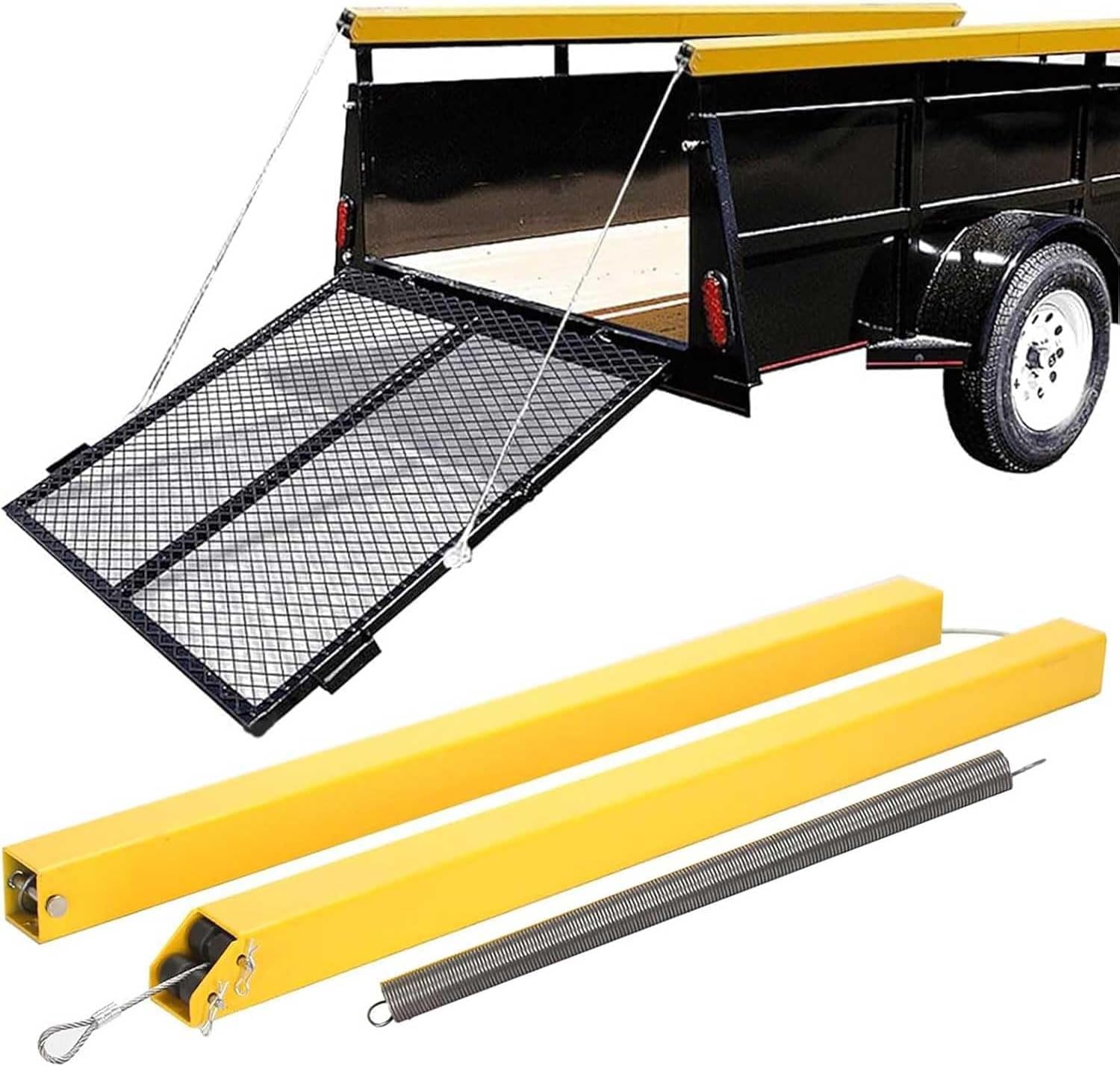 Trailer Tailgate Lift Assist System, 2-Sided Utility Trailer Gate Lift Kit, Fits 12–24" Side Rails & 4–6 ft Tailgates, Heavy Duty Ramp Lift Assist with Safety Enclosure for Open Utility Trailers