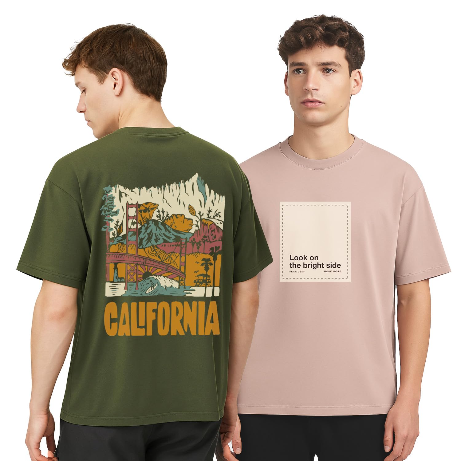 T-shirt surdimensionné graphique imprimé vert olive NOBERO - 6