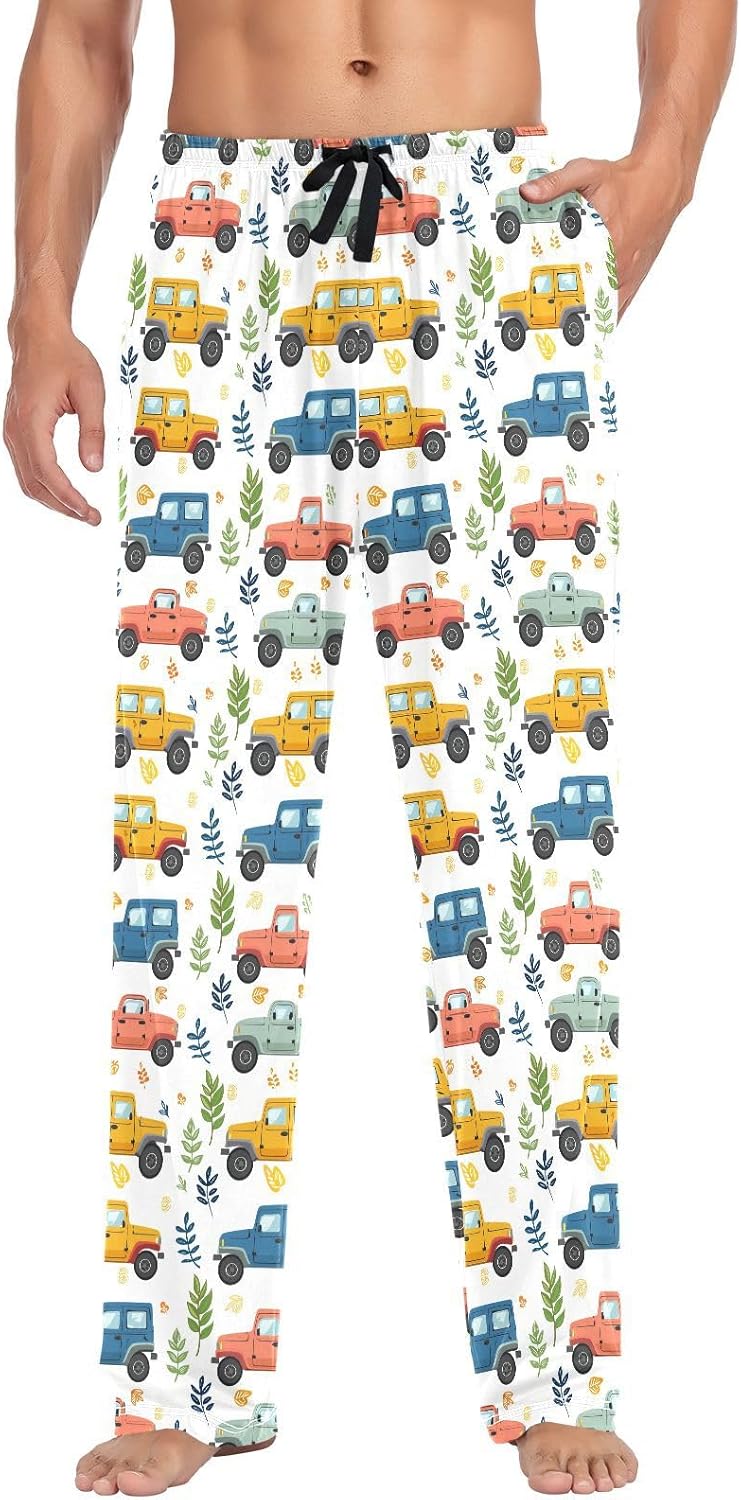 ALAZA Colorful Truck Leaves Men's Pajama Pants Men Cotton Pajama Bottoms with Pockets, S