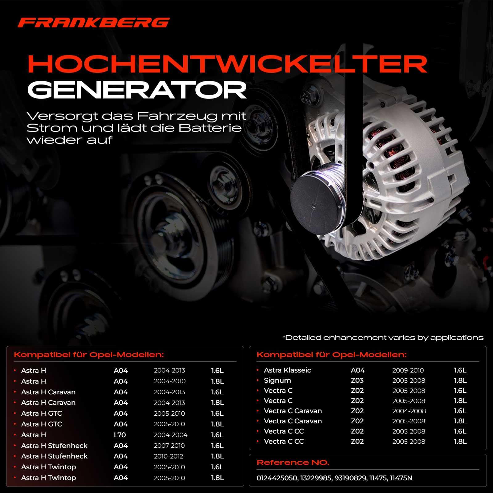 Frankberg Lichtmaschine Generator 120A Kompatibel mit Astra H L48 1.6L 1.8L 2004-2013 Zafira B Kasten/MPV A05 1.8L 2009-2015 Vectra C Z02 1.6L 1.8L 2006-2008 Replace# 93190829