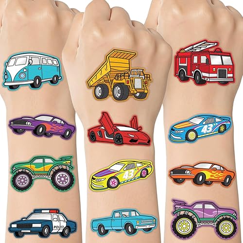 xo, Fetti Tatuajes temporales de autos y camiones para niños, estilo 42, suministros de fiesta de cumpleaños, recuerdos de fiesta de autos de