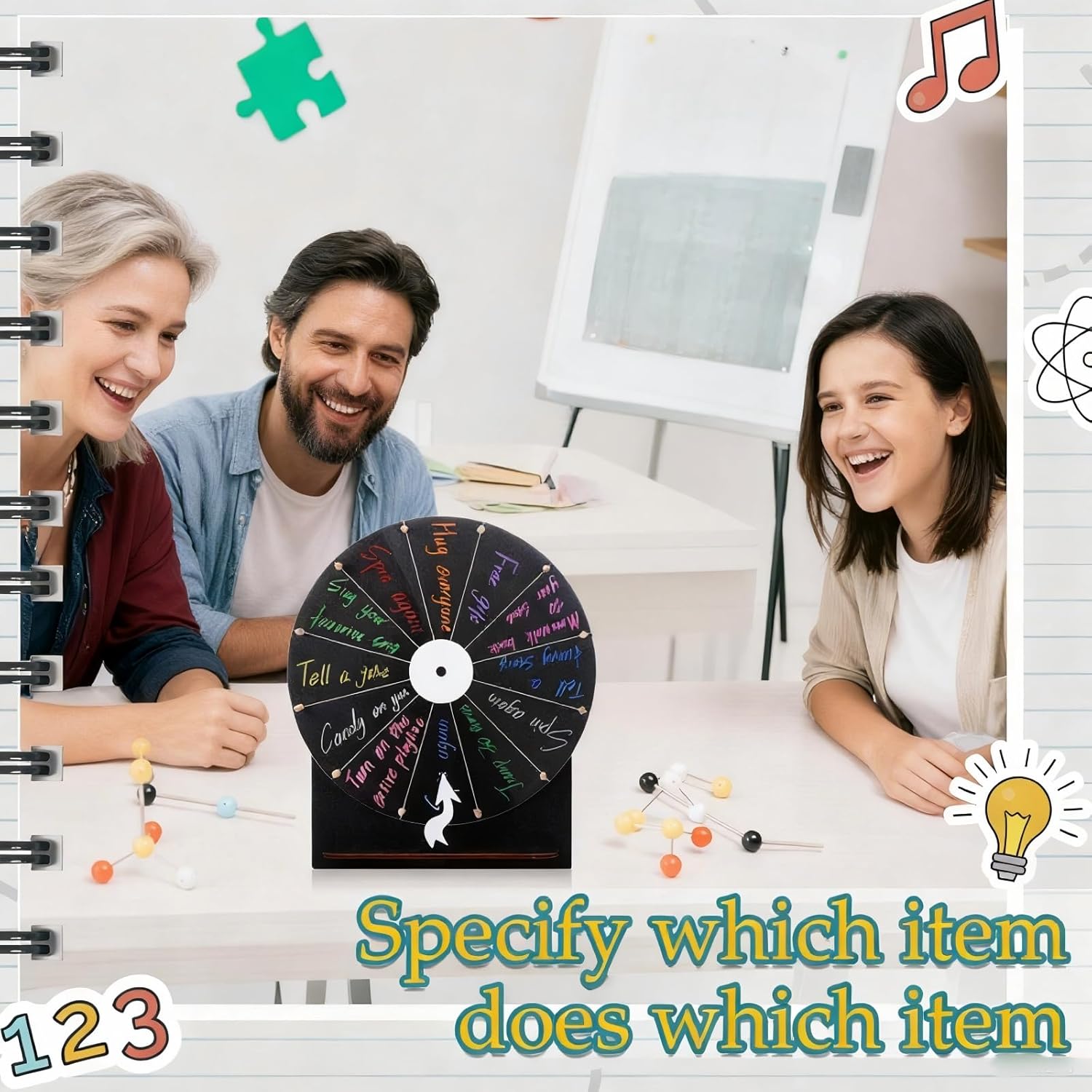 11.4 Inch Spinning Wheel Erasable Raffle Spin The Wheel Game with Stand and Arrow Wooden Prize Tabletop Spinner Raffle Roulette for Wedding Family Bridal Party Baby Shower Games(Black)