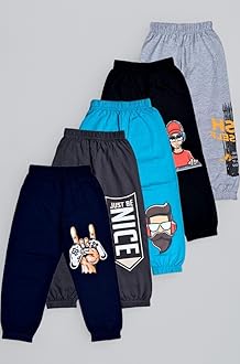 Boy's Cotton Regular Fit Printed Track Pants (Pack fo 5)