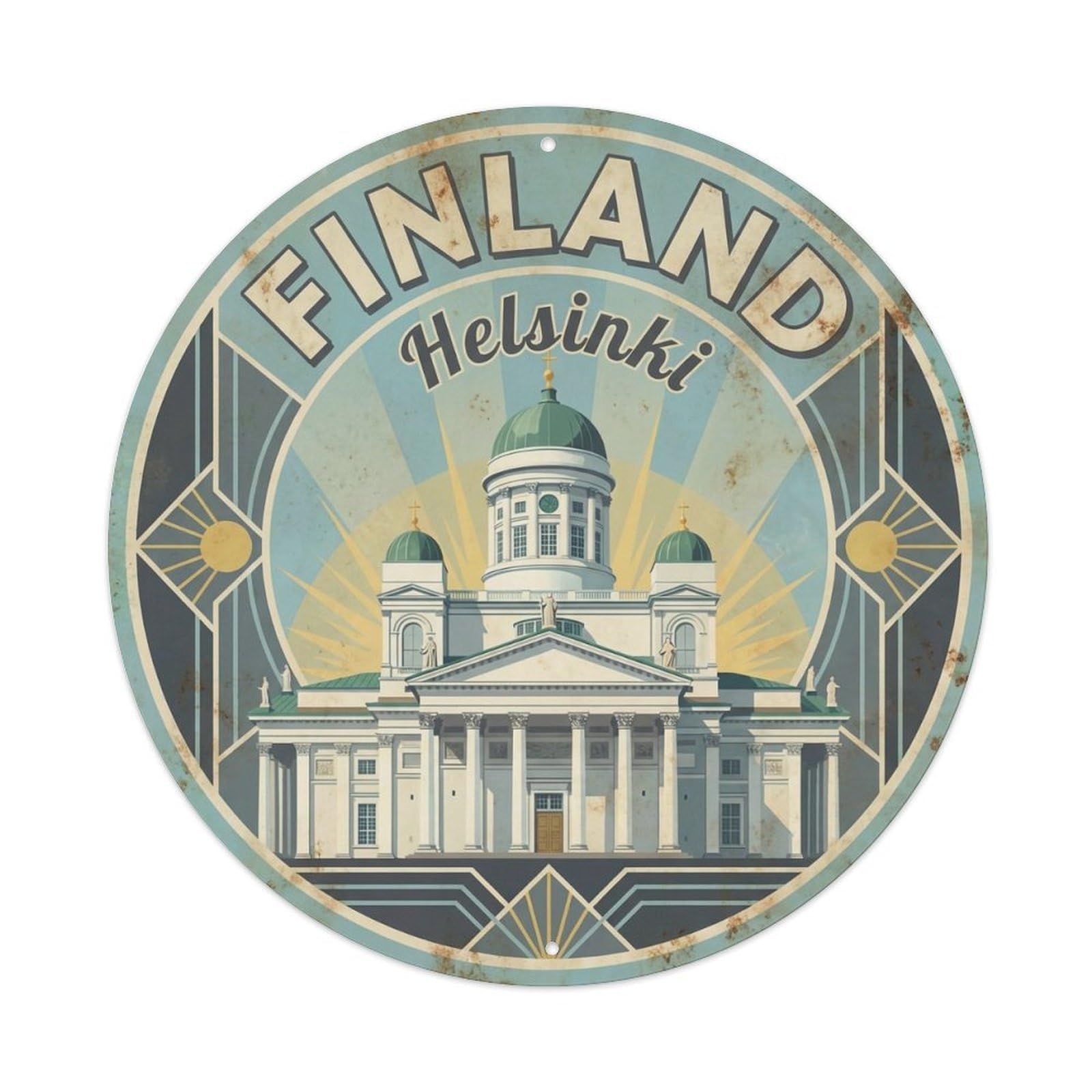Vintage Travel Finland Imperial Metal Tin Sign Plaque Wall Decor for Cafe, Club, Garden Round Metal Poster 8x8Inch