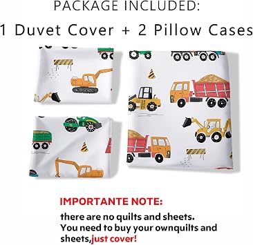CVHOUSE Tractor Bedding Twin Size,Excavator Truck Tractor Bedding Set for Boys Kids Teens,Tractor Comforter Set Cover Soft,1 Duvet Cover 2 Pillowcases 3 Piece,Boys Room Decor