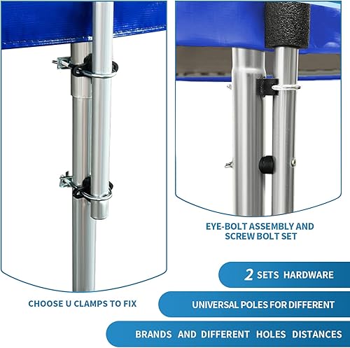 Miniatura 5 de Los postes universales de repuesto para cama elástica vienen con abrazaderas, tornillos y pernos, tapas de placta, se adapta a marco de trampolín