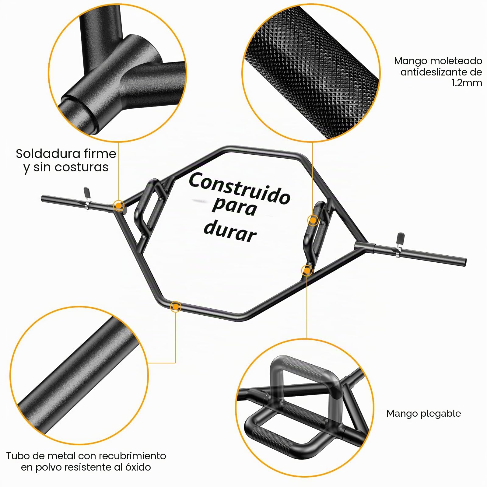 KOMFOTTEU Trap Bar, Barra de Pesas con Mango Plegable, Barra Hexagonal de Acero con Cierre de Muelle, Barra de Trampa de hasta 226 kg para Sentadillas, Peso Muerto, 142 cm