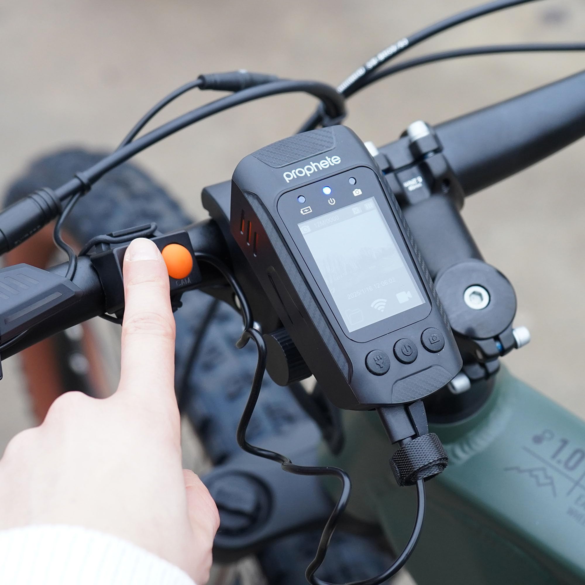 Prophete Fahrrad Dashcam – 4K 30 fps Video, 20 MP Fotos, Front- & Rückfahrkamera, 4,5 Std. Aufnahmezeit, App-Steuerung für iOS & Android, robuste Lenkerhalterung, USB-C Ladefunktion